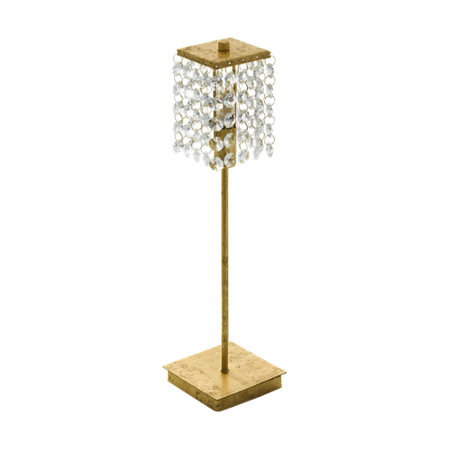 Pyton Gold bordlampe i metal Guldfarvet med dekoration i klare Krystaller, med afbryder på ledning, 3W LED G9, Base 11x11 cm, læ